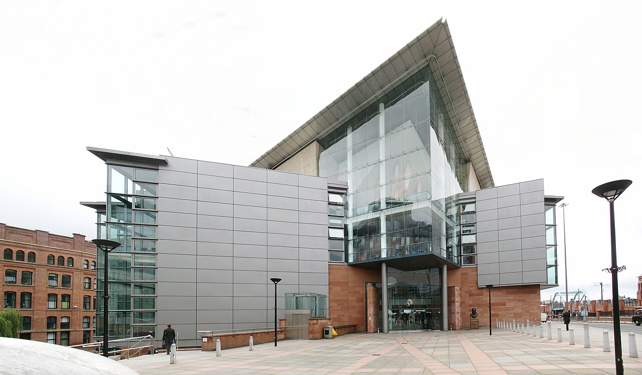 Exterior entrance of The Bridgewater Hall in Manchester