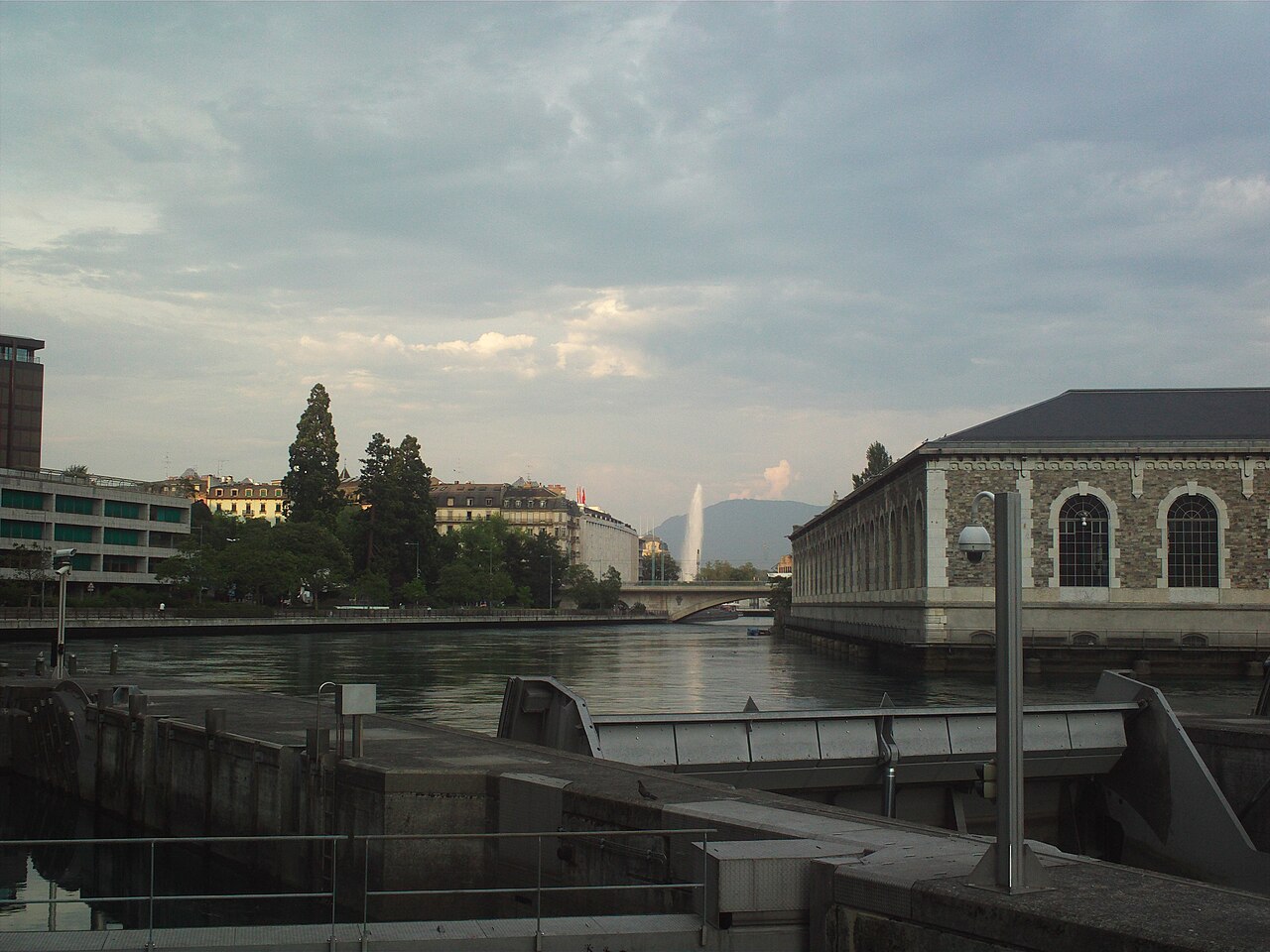 Bâtiment des Forces Motrices beside the Rhône in Geneva, photographed in July 2013