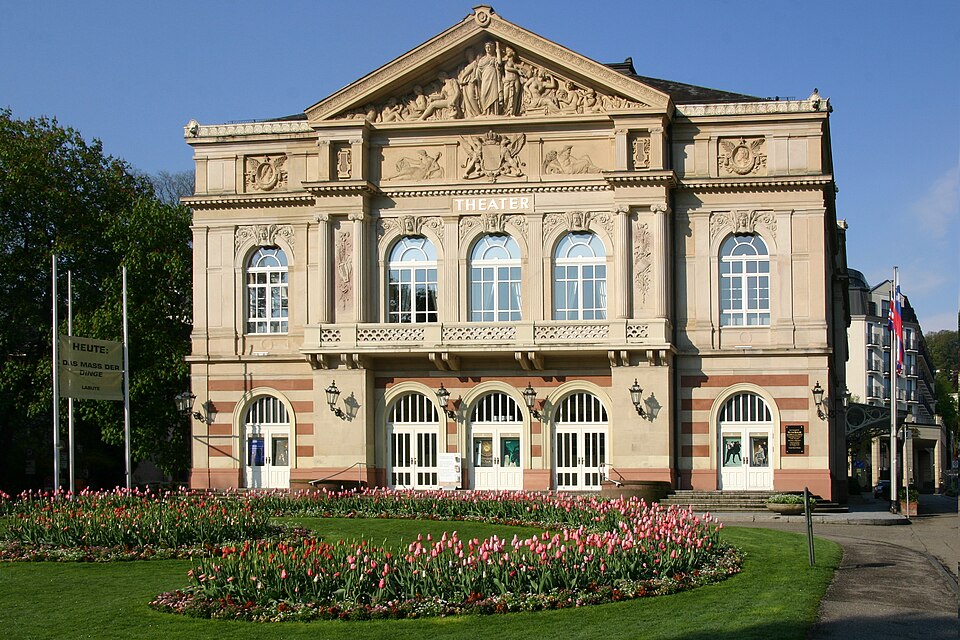 The historic facade of Theater Baden-Baden at Goetheplatz